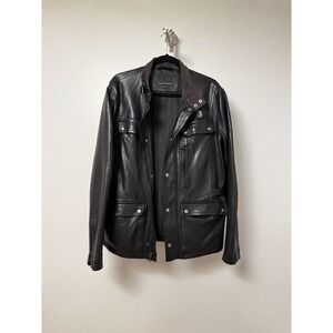Vintage Banana Republic Leather Full Zip Utility Jacket Winter Black Large